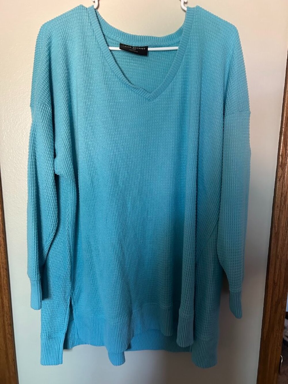 Lane Bryant Long-Sleeve V-Neck Waffle Knit Top